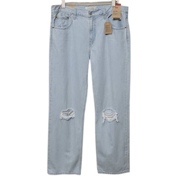 Levi's Lo Pro‎ Straight Leg Jeans Women Size 32 Mid Rise Distressed Light Wash - Picture 1 of 10